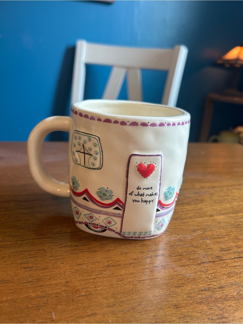 NATURAL LIFE White Ceramic Mug with Red Heart and Teal Accents